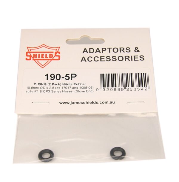 190-5P - O'ring 2 Pack Nitrile Rubber 10.5mm OD x 2.5 (17017, 1095-06)  Suit P1 & CP3 Series Hoses Stove End -