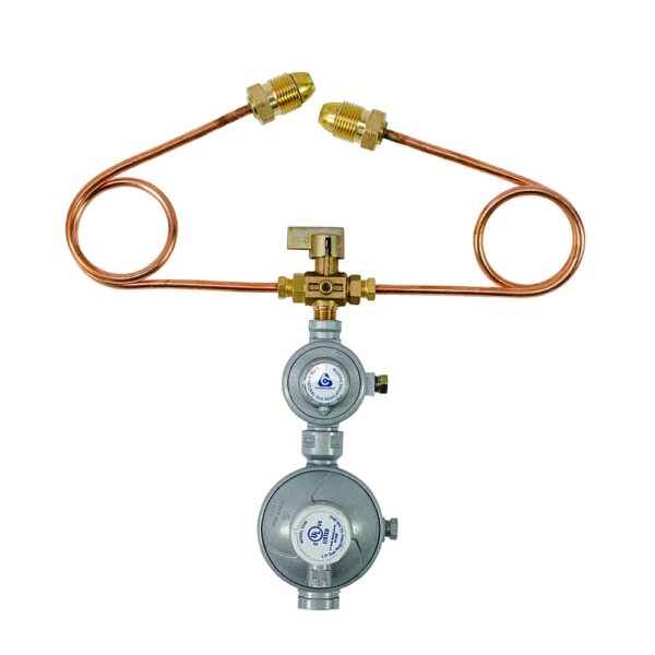 R524250MC - Regulator Integral 2 Stage 250Mj/Hr C/W Manual Changeover Valve & Copper Pigtails (450mm)