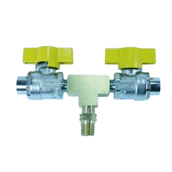 1465 - Manifold Tee 2 Cylinder Includes 2 Valves 7/16 Tee 1/4 NPT