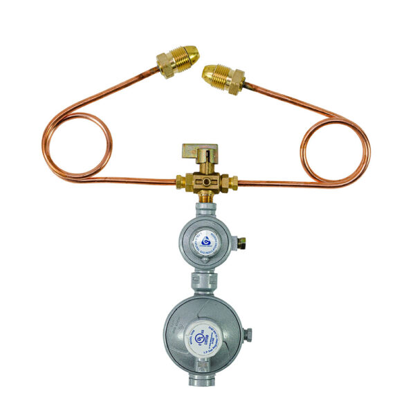 R524250MC - Regulator Integral 2 Stage 250Mj/Hr C/W Manual Changeover Valve & Copper Pigtails (450mm)