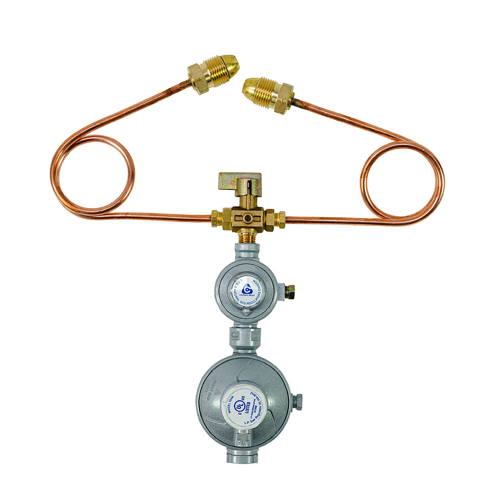 R524250MC - Regulator Integral 2 Stage 250Mj/Hr C/W Manual Changeover Valve & Copper Pigtails (450mm)